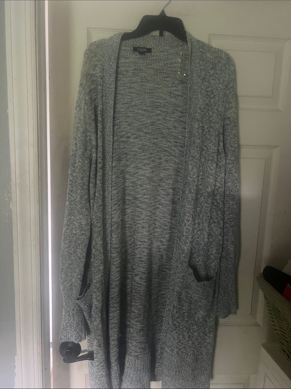 Chaps Blue and White Open-Front Longline Cardigan